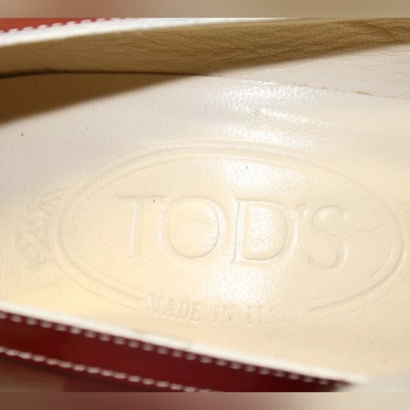 Tod's Womens Leather Square Toe Italy High Heeled Boat Shoes red 6 - Picture 10 of 16
